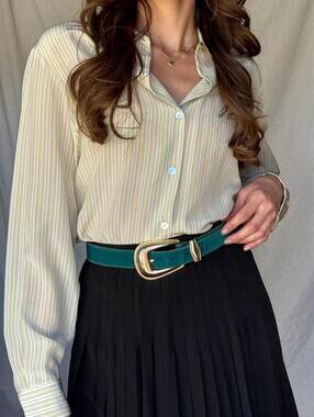 90s Cerulean Blue and Gold Suede Belt